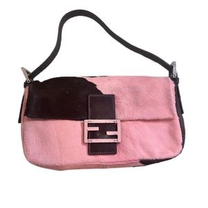 Fendi pink cow print baguette